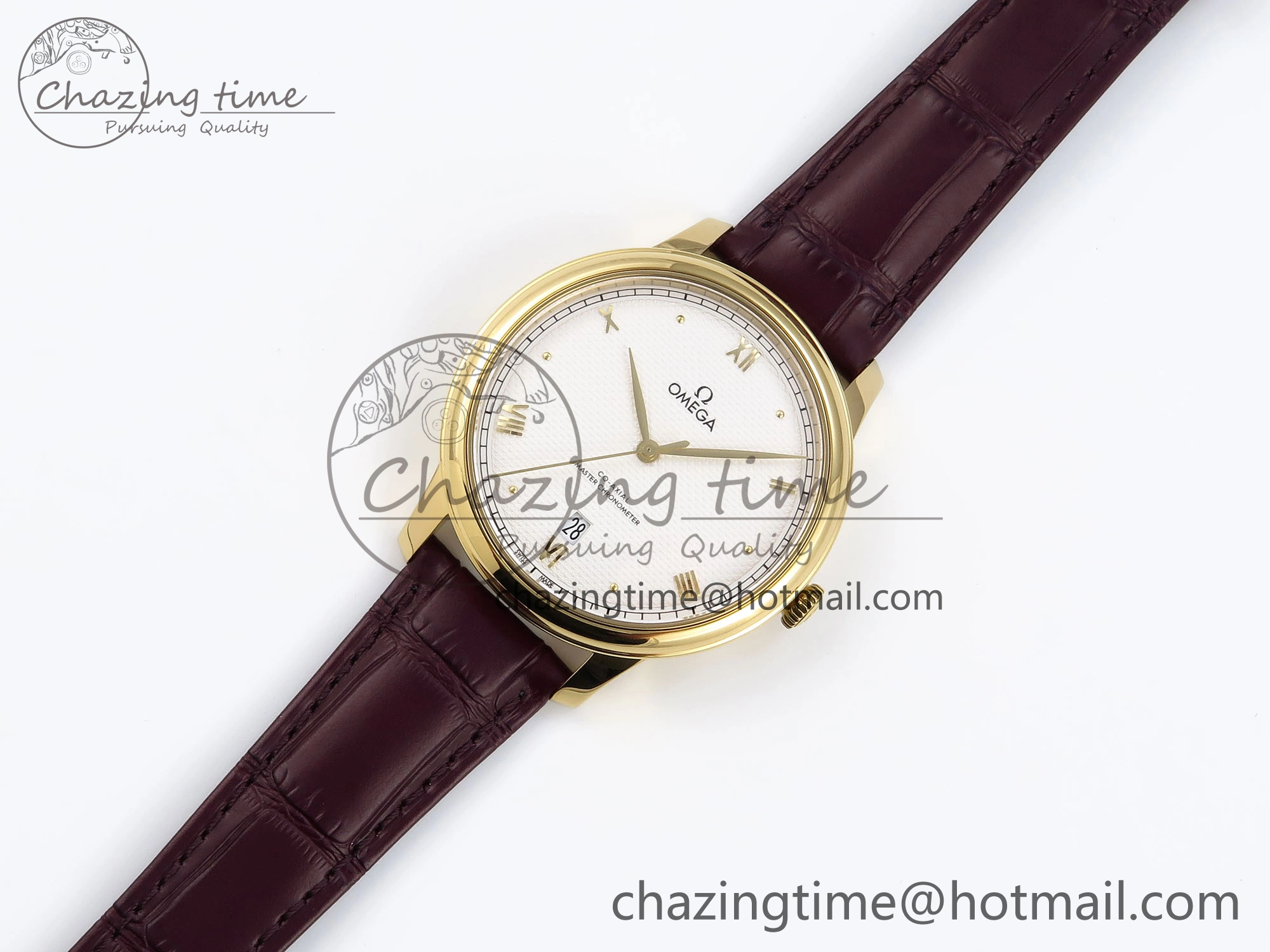 De Ville Date YG MKF 1:1 Best Edition White Textured Dial Roman Marker on Brown Leather Strap A8800