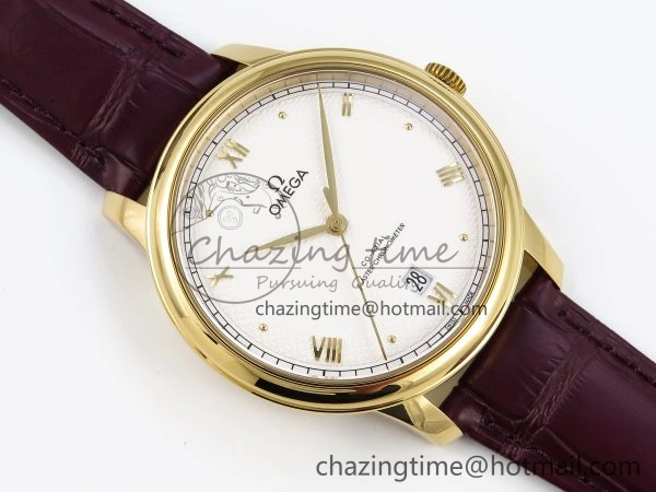 De Ville Date YG MKF 1:1 Best Edition White Textured Dial Roman Marker on Brown Leather Strap A8800