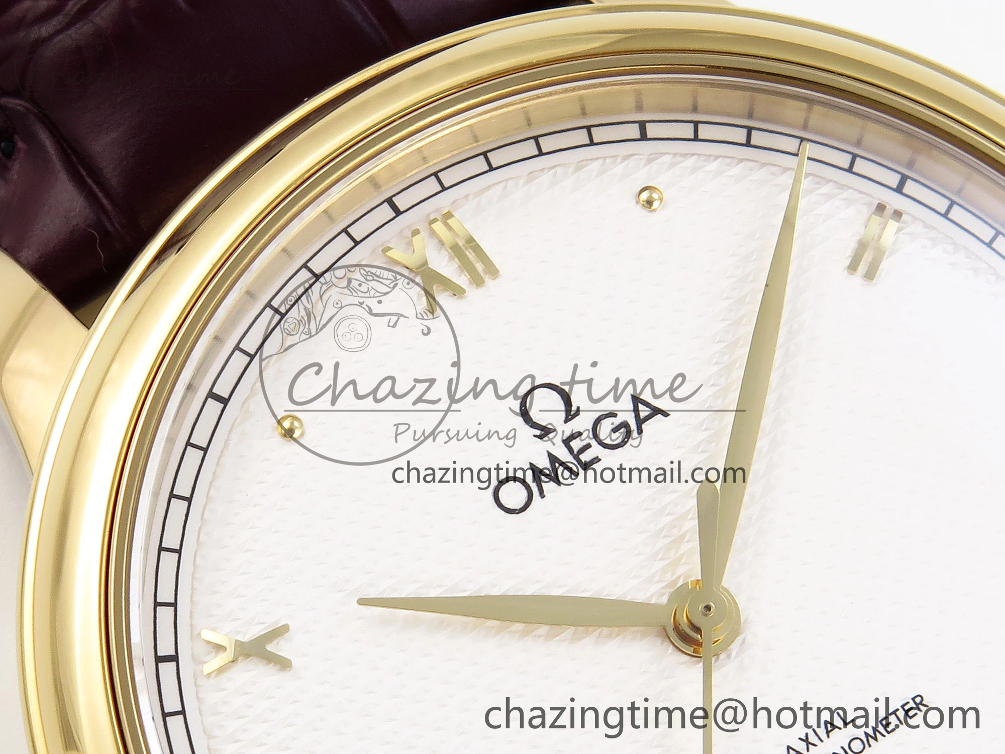 De Ville Date YG MKF 1:1 Best Edition White Textured Dial Roman Marker on Brown Leather Strap A8800