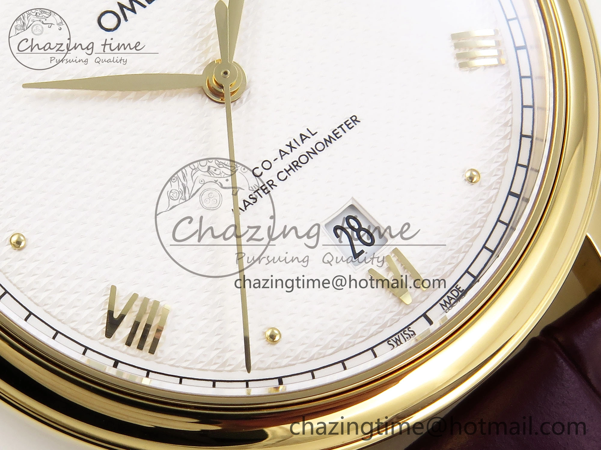 De Ville Date YG MKF 1:1 Best Edition White Textured Dial Roman Marker on Brown Leather Strap A8800