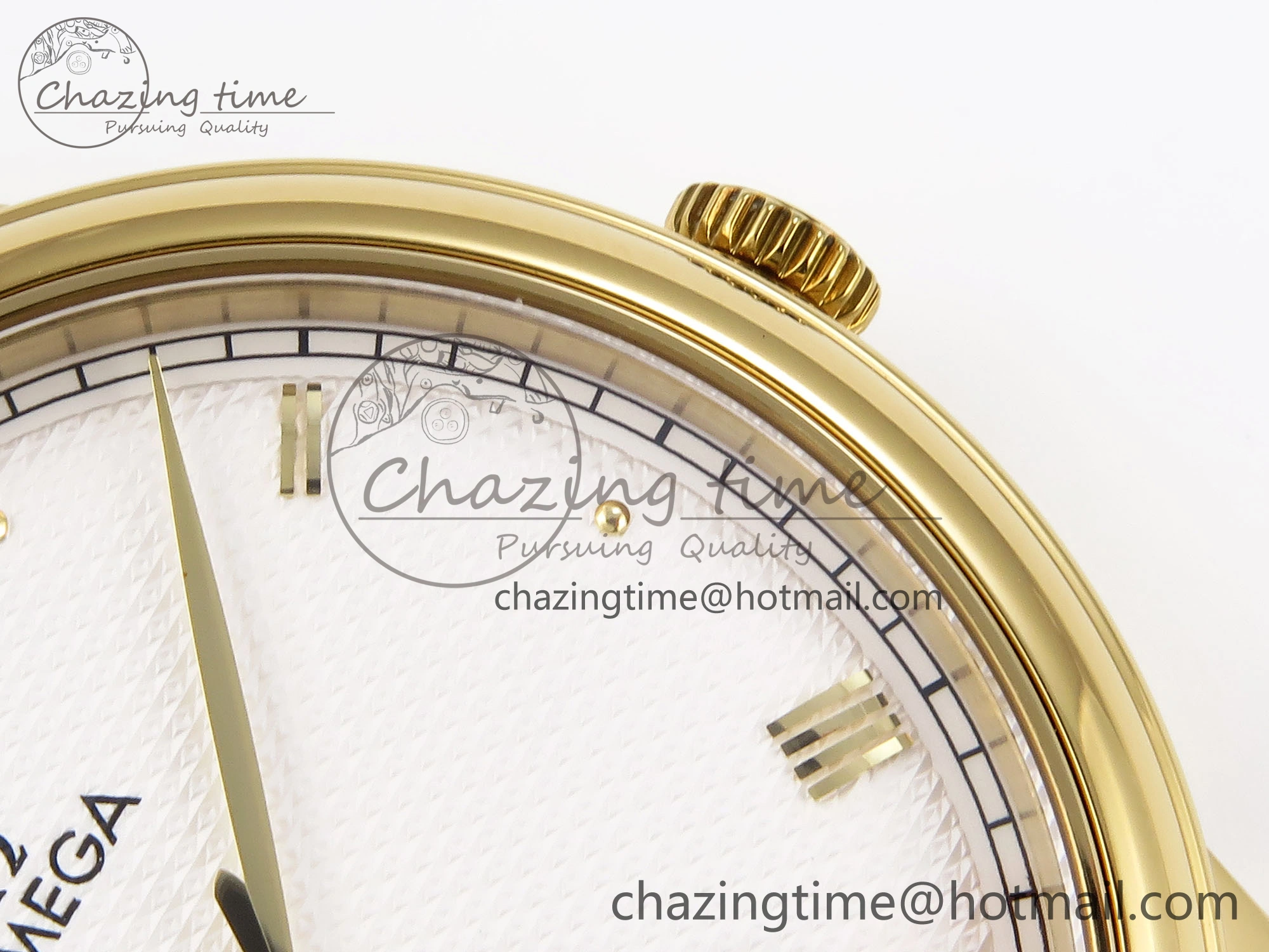 De Ville Date YG MKF 1:1 Best Edition White Textured Dial Roman Marker on Brown Leather Strap A8800