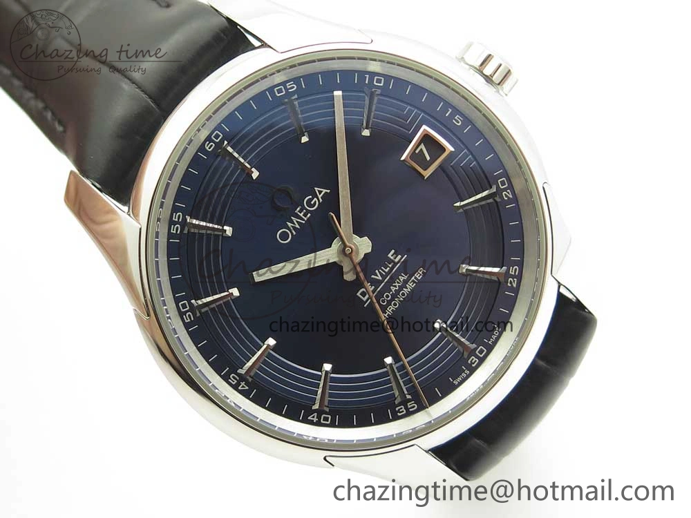 De Ville Hour Vision 41mm SS VSF 1:1 Best Edition Blue Dial on Black Croco Leather Strap A8500 Super Clone