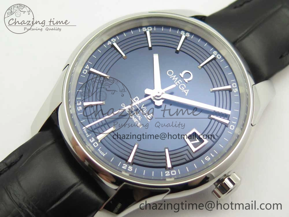 De Ville Hour Vision 41mm SS VSF 1:1 Best Edition Blue Dial on Black Croco Leather Strap A8500 Super Clone