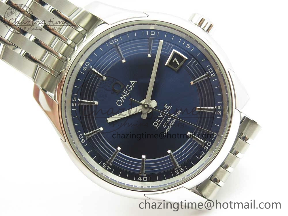 De Ville Hour Vision 41mm SS VSF 1:1 Best Edition Blue Dial on Black SS Bracelet A8500 Super Clone (2 Straps)