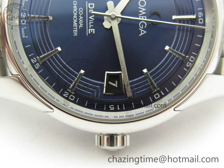 De Ville Hour Vision 41mm SS VSF 1:1 Best Edition Blue Dial on Black SS Bracelet A8500 Super Clone (2 Straps)