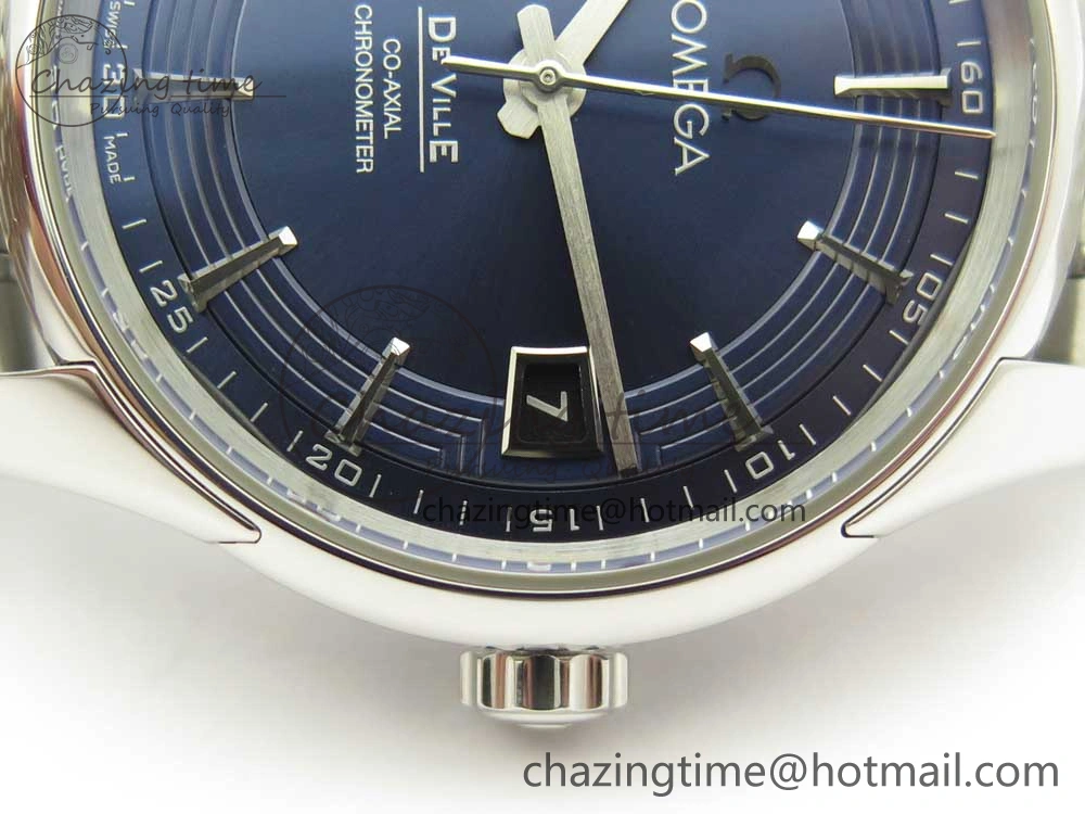 De Ville Hour Vision 41mm SS VSF 1:1 Best Edition Blue Dial on Black SS Bracelet A8500 Super Clone (2 Straps)