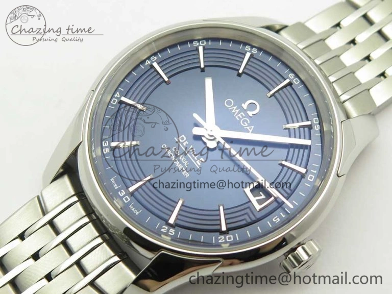 De Ville Hour Vision 41mm SS VSF 1:1 Best Edition Blue Dial on Black SS Bracelet A8500 Super Clone (2 Straps)