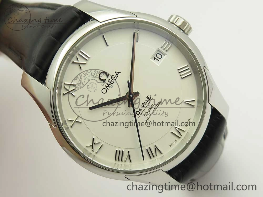 De Ville Hour Vision 41mm SS VSF 1:1 Best Edition White Dial on Black Crocodile Strap A8500 Super Clone