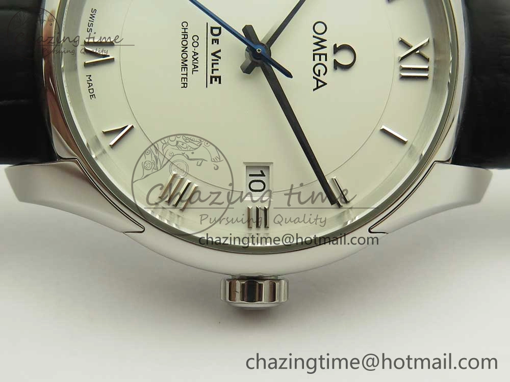 De Ville Hour Vision 41mm SS VSF 1:1 Best Edition White Dial on Black Crocodile Strap A8500 Super Clone