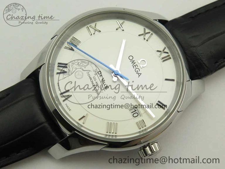 De Ville Hour Vision 41mm SS VSF 1:1 Best Edition White Dial on Black Crocodile Strap A8500 Super Clone