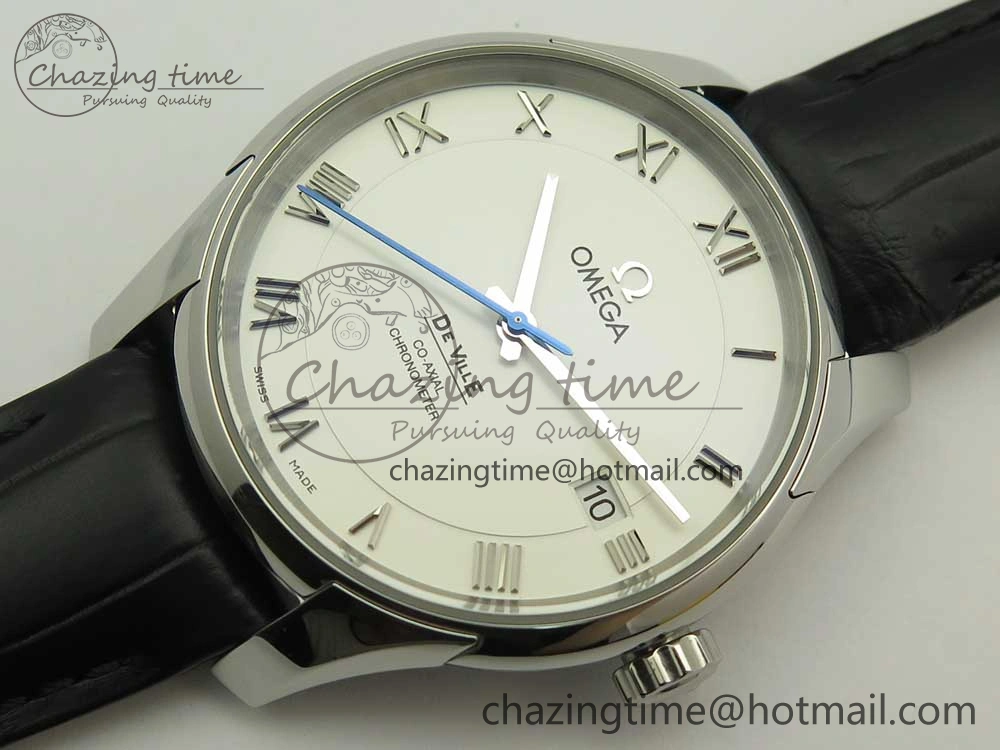 De Ville Hour Vision 41mm SS VSF 1:1 Best Edition White Dial on Black Crocodile Strap A8500 Super Clone
