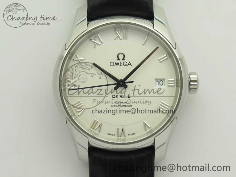 De Ville Hour Vision 41mm SS VSF 1:1 Best Edition White Dial on Black Crocodile Strap A8500 Super Clone