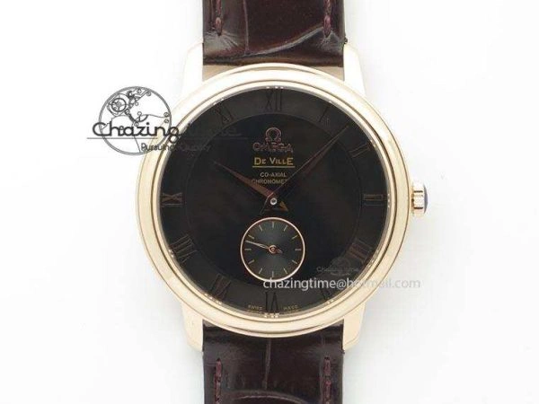 De Ville MK 1:1 Best Edition RG Black Dial On Black Leather Asian Seagull T1701 (Sec@6)