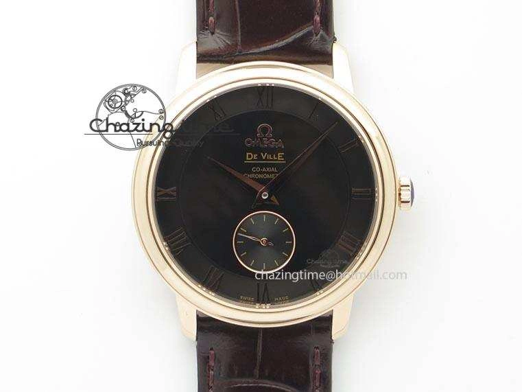 De Ville MK 1:1 Best Edition RG Black Dial On Black Leather Asian Seagull T1701 (Sec@6)