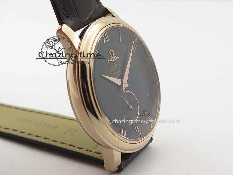De Ville MK 1:1 Best Edition RG Black Dial On Black Leather Asian Seagull T1701 (Sec@6)