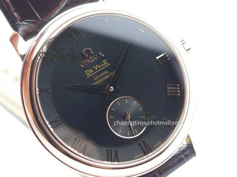 De Ville MK 1:1 Best Edition RG Black Dial On Black Leather Asian Seagull T1701 (Sec@6)