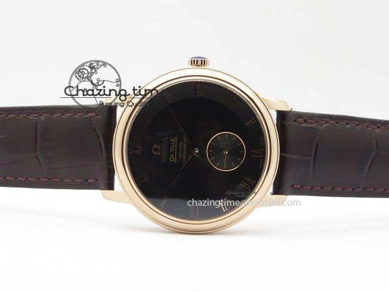 De Ville MK 1:1 Best Edition RG Black Dial On Black Leather Asian Seagull T1701 (Sec@6)