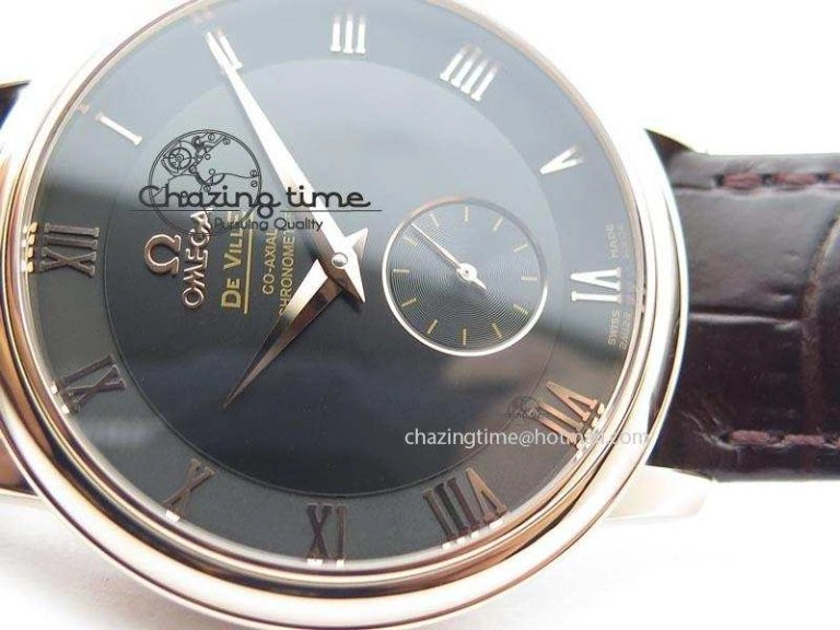 De Ville MK 1:1 Best Edition RG Black Dial On Black Leather Asian Seagull T1701 (Sec@6)