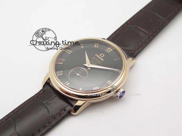 De Ville MK 1:1 Best Edition RG Black Dial On Black Leather Asian Seagull T1701 (Sec@6)