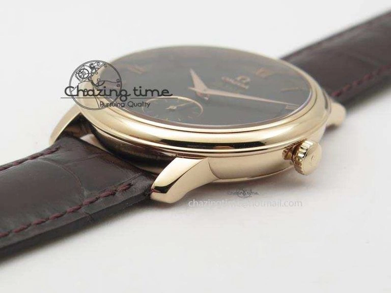 De Ville MK 1:1 Best Edition RG Black Dial On Black Leather Asian Seagull T1701 (Sec@6)
