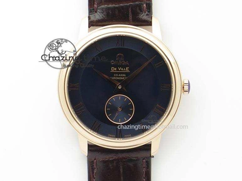 De Ville MK 1:1 Best Edition RG Blue Dial On Black Leather Asian Seagull T1701 (Sec@6)