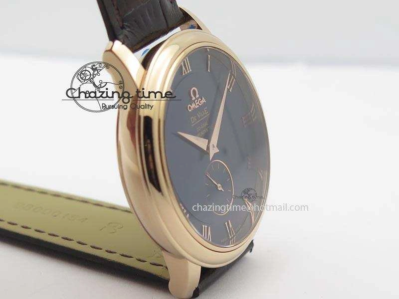 De Ville MK 1:1 Best Edition RG Blue Dial On Black Leather Asian Seagull T1701 (Sec@6)