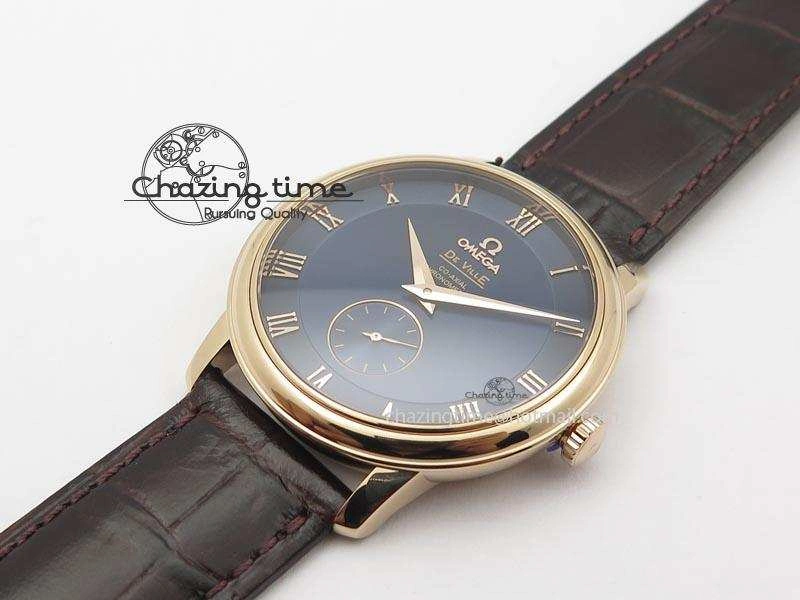 De Ville MK 1:1 Best Edition RG Blue Dial On Black Leather Asian Seagull T1701 (Sec@6)