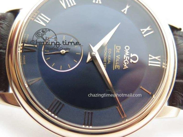 De Ville MK 1:1 Best Edition RG Blue Dial On Black Leather Asian Seagull T1701 (Sec@6)