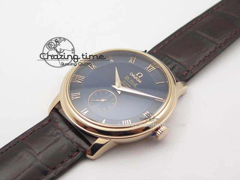 De Ville MK 1:1 Best Edition RG Blue Dial On Black Leather Asian Seagull T1701 (Sec@6)