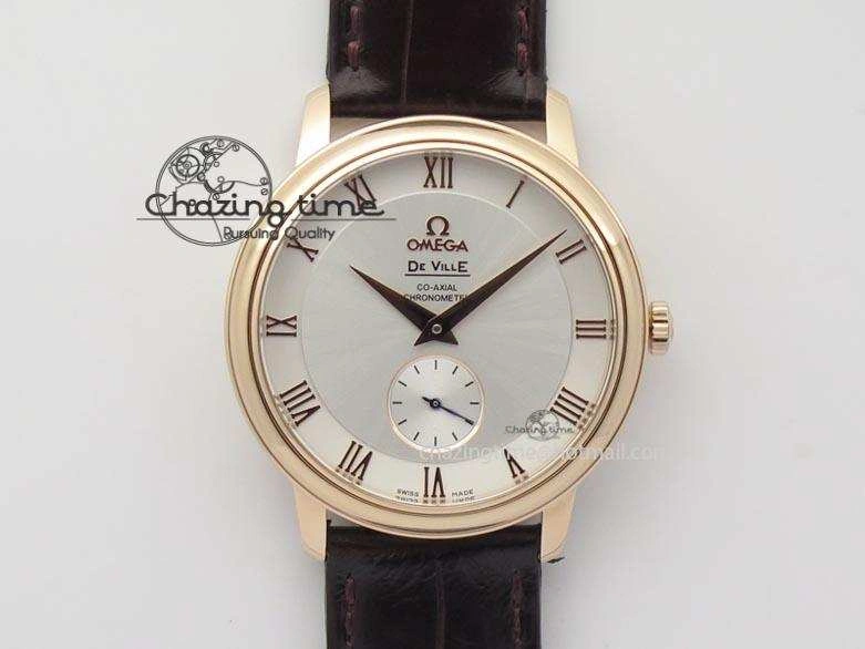 De Ville MK 1:1 Best Edition RG White Dial On Black Leather Asian Seagull T1701 (Sec@6)