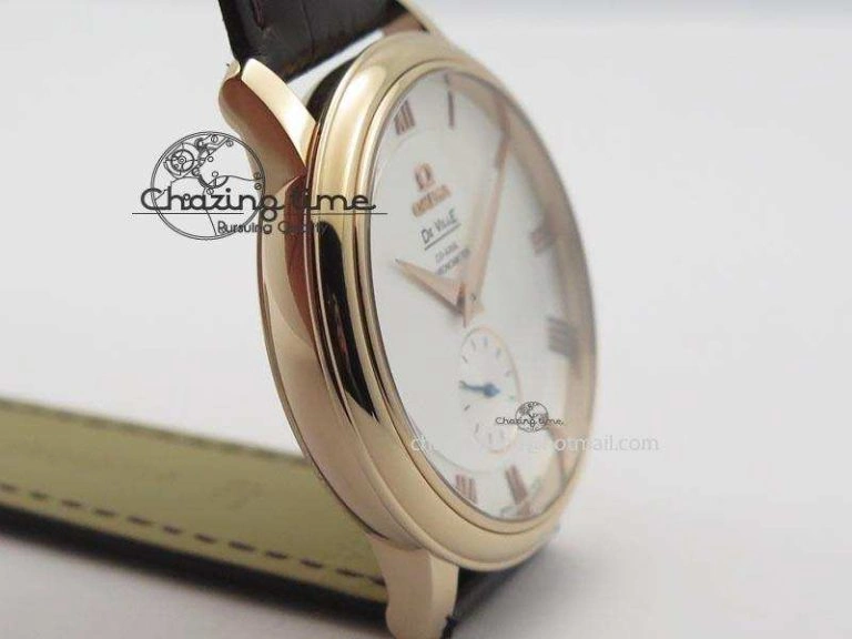 De Ville MK 1:1 Best Edition RG White Dial On Black Leather Asian Seagull T1701 (Sec@6)
