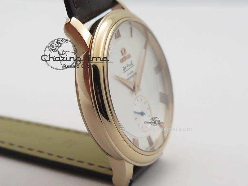 De Ville MK 1:1 Best Edition RG White Dial On Black Leather Asian Seagull T1701 (Sec@6)