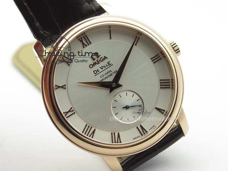De Ville MK 1:1 Best Edition RG White Dial On Black Leather Asian Seagull T1701 (Sec@6)
