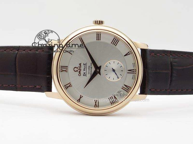 De Ville MK 1:1 Best Edition RG White Dial On Black Leather Asian Seagull T1701 (Sec@6)