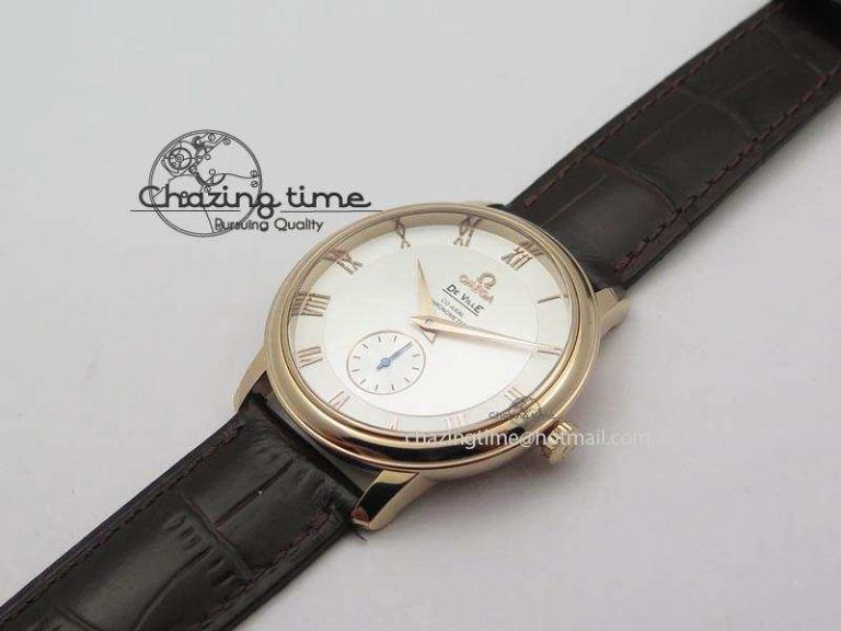 De Ville MK 1:1 Best Edition RG White Dial On Black Leather Asian Seagull T1701 (Sec@6)