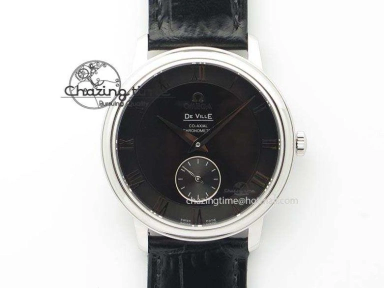 De Ville MK 1:1 Best Edition SS Black Dial On Black Leather Asian Seagull T1701 (Sec@6)