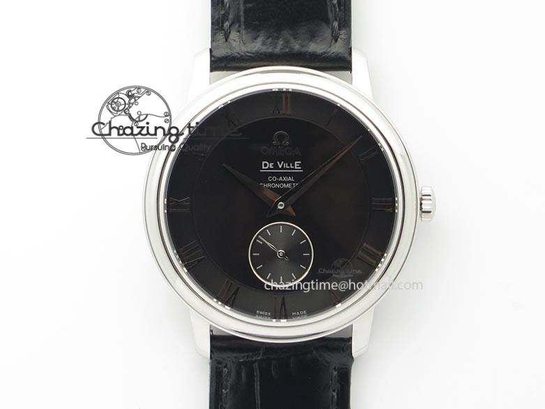 De Ville MK 1:1 Best Edition SS Black Dial On Black Leather Asian Seagull T1701 (Sec@6)