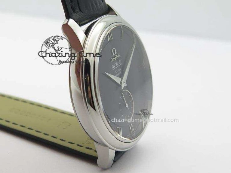De Ville MK 1:1 Best Edition SS Black Dial On Black Leather Asian Seagull T1701 (Sec@6)