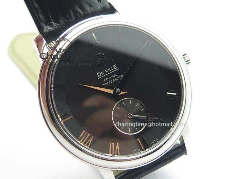 De Ville MK 1:1 Best Edition SS Black Dial On Black Leather Asian Seagull T1701 (Sec@6)