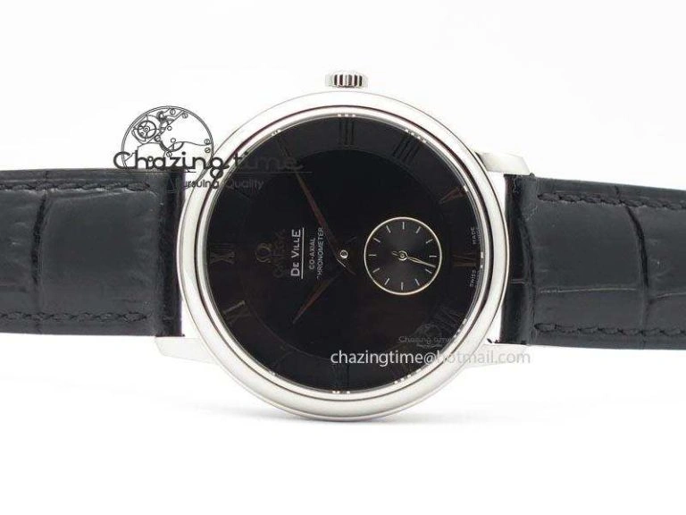 De Ville MK 1:1 Best Edition SS Black Dial On Black Leather Asian Seagull T1701 (Sec@6)