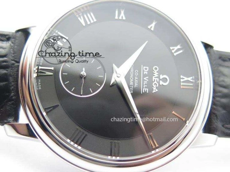 De Ville MK 1:1 Best Edition SS Black Dial On Black Leather Asian Seagull T1701 (Sec@6)