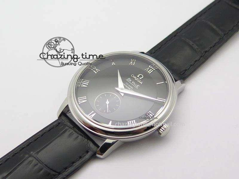 De Ville MK 1:1 Best Edition SS Black Dial On Black Leather Asian Seagull T1701 (Sec@6)