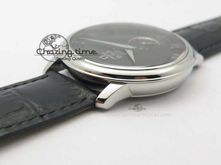 De Ville MK 1:1 Best Edition SS Black Dial On Black Leather Asian Seagull T1701 (Sec@6)