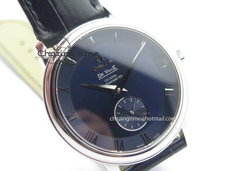 De Ville MK 1:1 Best Edition SS Blue Dial On Black Leather Asian Seagull T1701 (Sec@6)