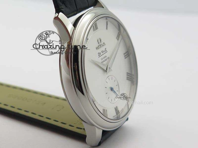 De Ville MK 1:1 Best Edition SS White Dial On Black Leather Asian Seagull T1701 (Sec@6)