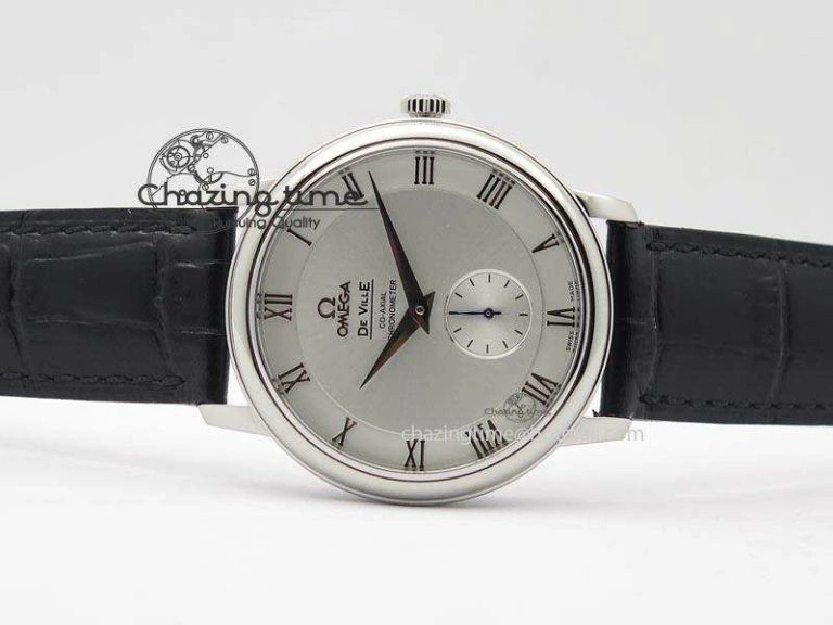 De Ville MK 1:1 Best Edition SS White Dial On Black Leather Asian Seagull T1701 (Sec@6)