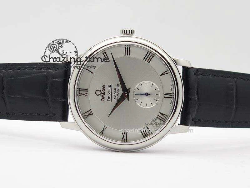De Ville MK 1:1 Best Edition SS White Dial On Black Leather Asian Seagull T1701 (Sec@6)
