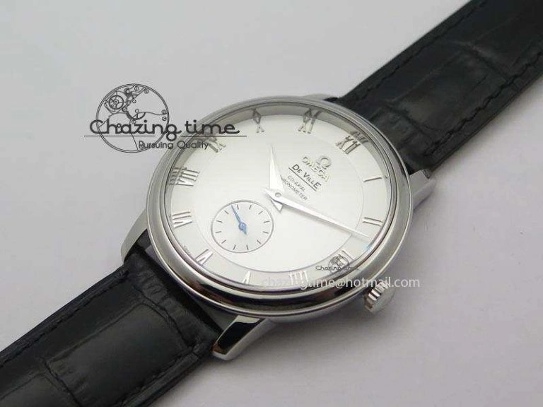 De Ville MK 1:1 Best Edition SS White Dial On Black Leather Asian Seagull T1701 (Sec@6)
