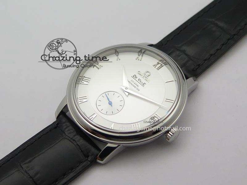 De Ville MK 1:1 Best Edition SS White Dial On Black Leather Asian Seagull T1701 (Sec@6)