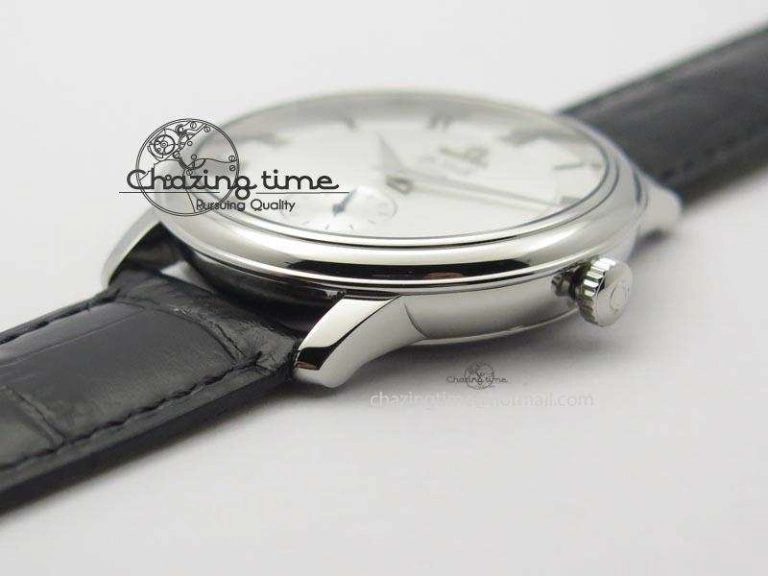 De Ville MK 1:1 Best Edition SS White Dial On Black Leather Asian Seagull T1701 (Sec@6)